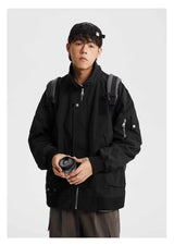 techwear zip bomber, urban fashion, for men, fall streetwear outfit, oversized style, layered fashion, modern aesthetic, graphic detail