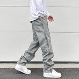 side long zipper open denim jeans mens elastic waist straight biker trousers jeans fashion streetwear hip hop jean pants joggers unique joggers style 2546