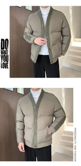 Men's Winter Collarless Woolen Splice Cotton-padded Jacket Men Business Casual Fashion Loose Warm Parkas Coat Thicken Jacket