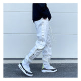 washed distressed denim sweatpant cashew flower patchwork oversized splice buckle jogging jeans casual button baggy men clothing unique joggers style 4351