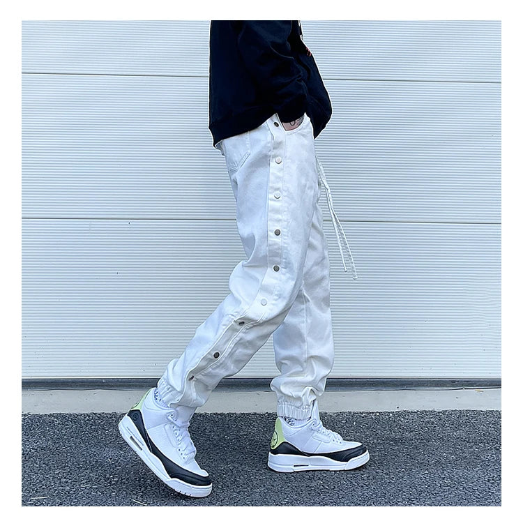 washed distressed denim sweatpant cashew flower patchwork oversized splice buckle jogging jeans casual button baggy men clothing unique joggers style 4351