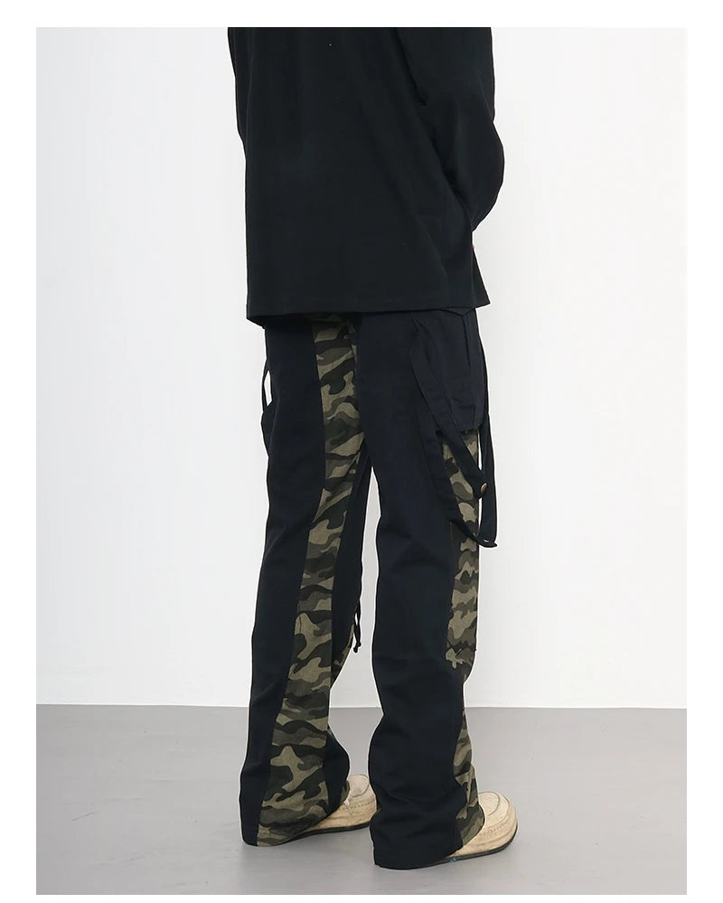 men patchwork camouflage cargo pants streetwear side pockets harajuku joggers unisex hip hop baggy loose straight flare trousers unique joggers style 2844