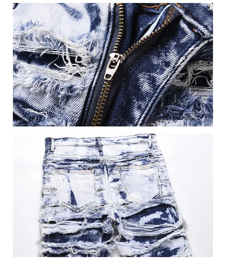 men distressed ripped destroied denim jean pants new fashion patchwork biker jeans streetwear slim pants jogger y2k men s jeans unique joggers style 4022