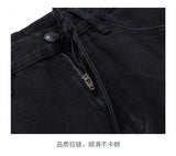 men american streetwear fashion loose casual hip hop wide leg black denim baggy jeans pants man y2k cargo jeans trousers unique cargo style 2329