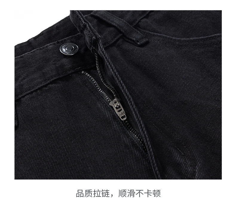 men american streetwear fashion loose casual hip hop wide leg black denim baggy jeans pants man y2k cargo jeans trousers unique cargo style 2329