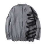 rainbowtouches luxury graffiti hip hop pullover hole oversize sweater men fashion vintage loose long sleeve harajuku sweater urban wear with bold artwork, Y2K vintage urban hoodie, high quality cotton pullover