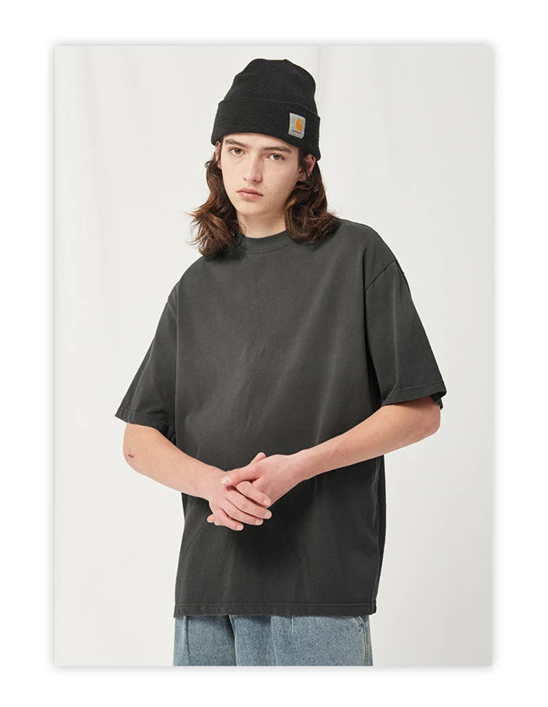 Spring Summer New Products Fried Color Wash Water Gradient Color Loose Short-sleeved Casual Basic Bottoming Round Neck