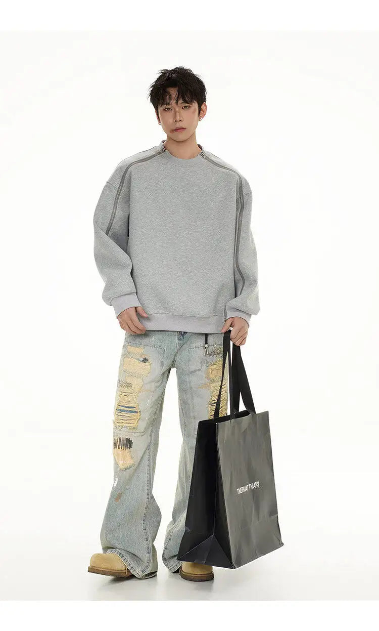 Zipper Pullover Sweatshirt Men Women Streetwear Fashion Loose Casual B