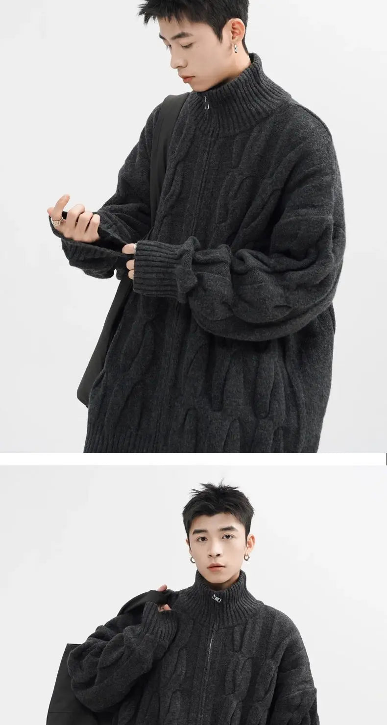 Autumn and Winter American New Style Men and Women Trendy Personalized Stand up Collar Knitted Shirt Couple Loose Retro Simple