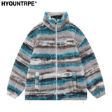 Trapwear Streetwear – Mens Casual Striped Fleece Jackets Coats New Hairy Stand – Streetwear Fashion for Men & Women