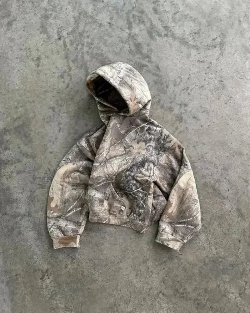 High Street Harajuku New Camouflage Leaf Pattern Hoodie Y2K Sweatshirt