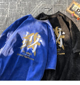 Anime Graphic tee – Vintage Streetwear T Shirts Acid Washed Printed T Shirt 100