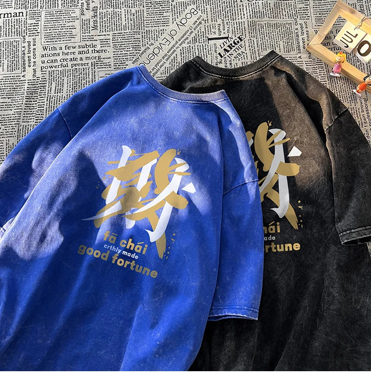 Anime Graphic tee – Vintage Streetwear T Shirts Acid Washed Printed T Shirt 100