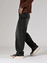 men brand fashion loose casual splice pocket jacquard vintage wide leg baggy jeans cityboy denim baggy jeans pants trousers unique jeans style 2978
