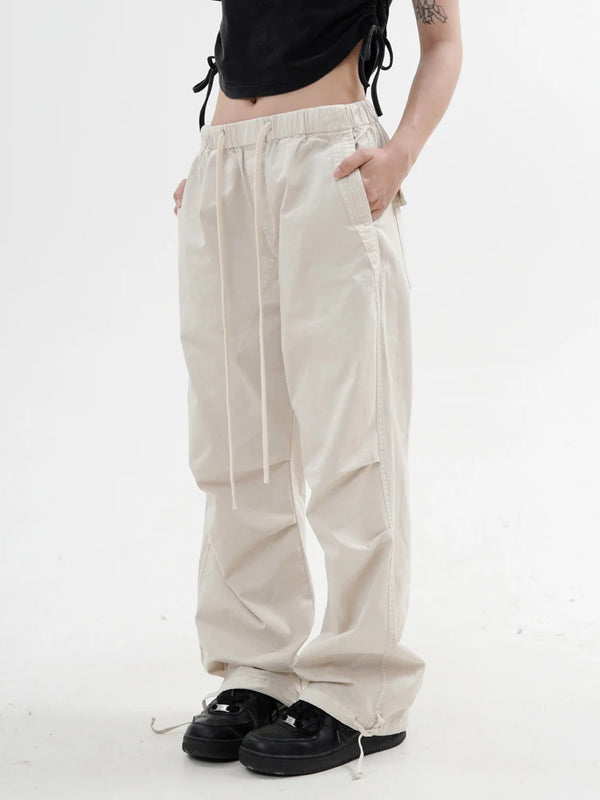 knee fold baggy pants unisex casual elastic waist straight trousers streetwear fashion drawstring women men hip hop y2k joggers streetwear sweatpants