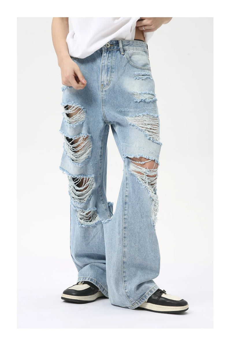 vintage ripped straight jeans blue baggy jeans trousers streetwear luxury loose casual distressed denim pants male y2k hombre unique jeans style 589