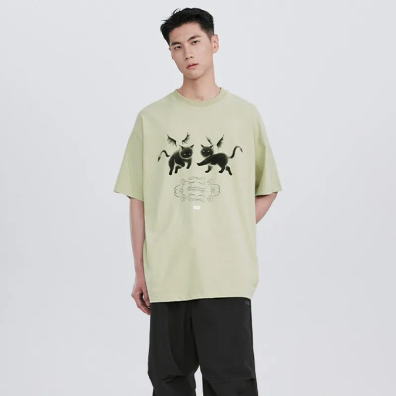 Gothic Anime panel – American Devil Kitten Print T Shirt Men Summer New Retro Har
