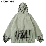mens harajuku spider graffiti fleece jackets and coats hairy zipper hooded outerwear warm streetwear parkas loose bomber jack - variant style db80bf for streetwear fashion
