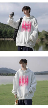 2024 New Graffiti Letter Print Hooded Fleece Sweatshirt For Men Loose