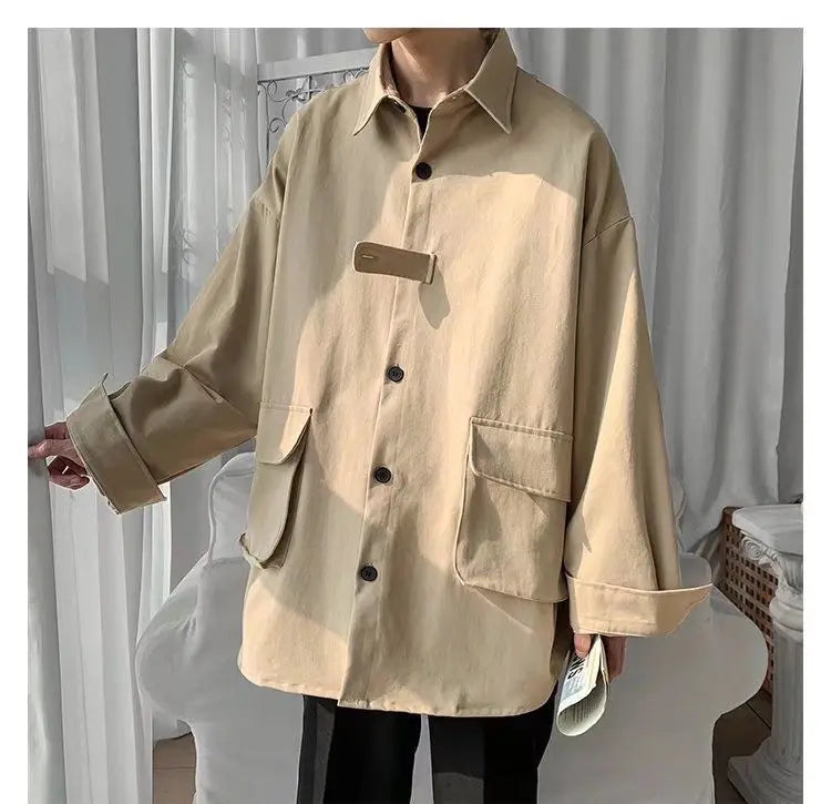 Original shirt men long-sleeved Korean style trendy loose handsome work shirt ins trendy brand spring
