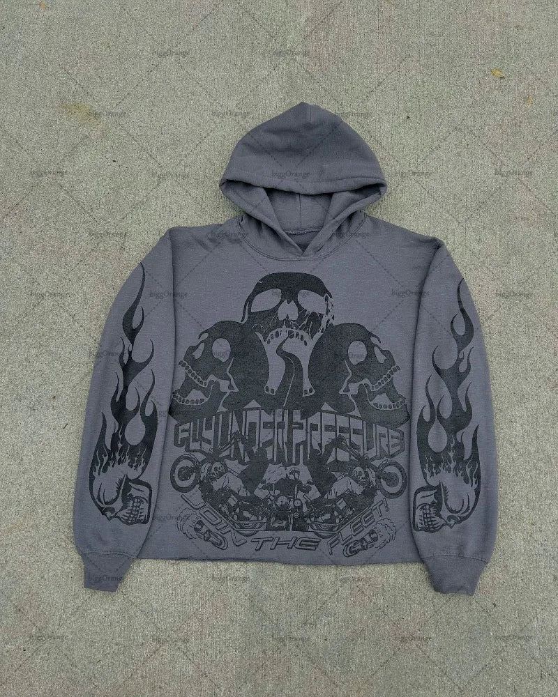 2023 New Trendy Gothic Punk Skull Bone Print Oversized Pullover Womens