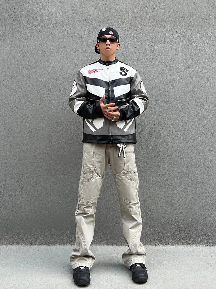racing jackets fashion letter embroidery patchwork zipper jacket coats men hip hop pu lether outerwear casual streetwear nan  - variant style f6b811 for streetwear fashion