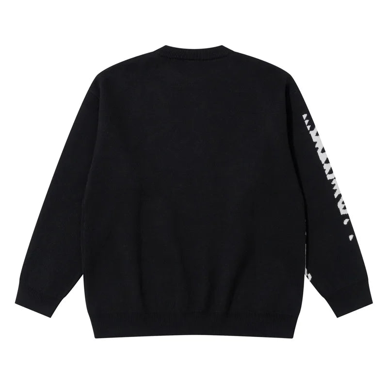 mens knitted sweater fashion pixel abstraction human face pullovers casual o neck unisex harajuku streetwear loose knit jumpers - urban fashion pullover, anime inspired graphic hoodie, trendy hip hop fashion hoodie