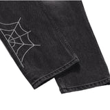 mens hip hop streetwear denim pants cobweb embroidery denim pants 2023 harajuku zipper cotton joggers jeans trousers harem pants unique joggers style 1940