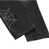 mens hip hop streetwear denim pants cobweb embroidery denim pants 2023 harajuku zipper cotton joggers jeans trousers harem pants unique joggers style 1927