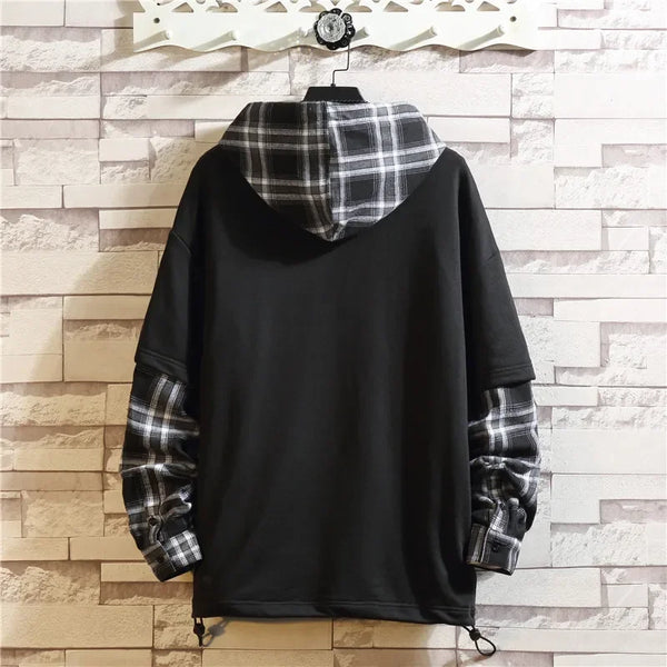 Black Patchwork Hoodies Autumn Spring Mens Sweatshirts Hiphop Punk Str