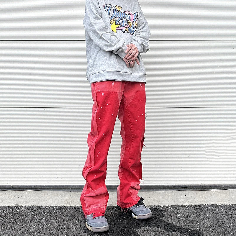 color washed denim mens jeans pants fashion graffiti patchwork loose biker red jeans streetwear hip hop casual straight pants unique jeans style 5170