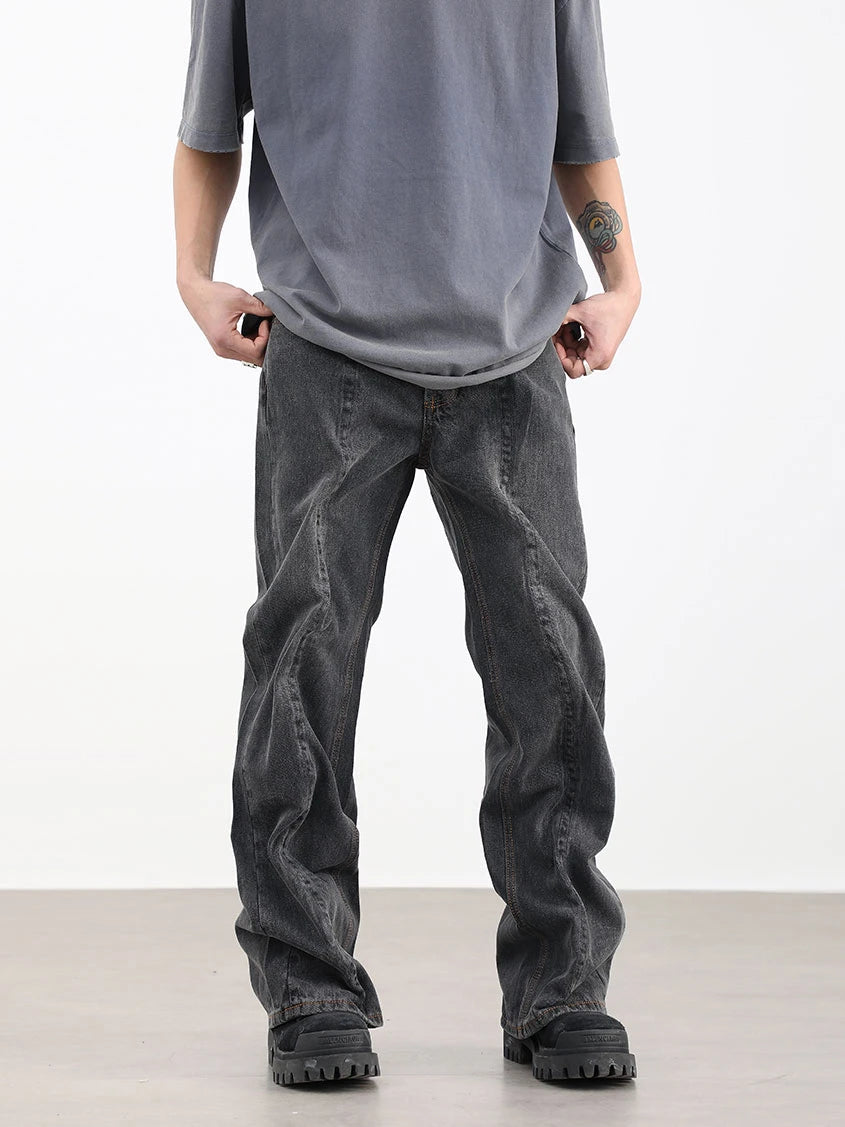 contorted fold design denim jean pants men straight biker jeans trousers 2023 fashion motorcycle unisex hip hop pants y2k pants unique jeans style 4180