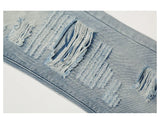 men distressed ripped destroied holes denim jean pants fashion zipper biker jeans streetwear flare pants joggers y2k men s jeans unique joggers style 3811