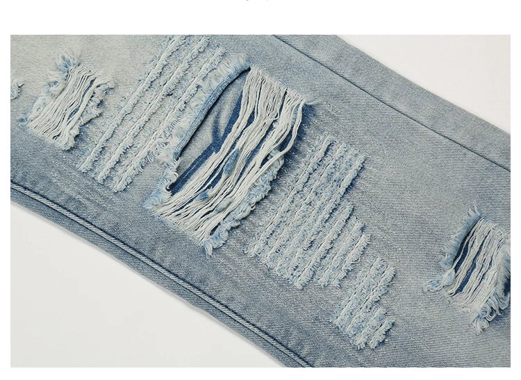 men distressed ripped destroied holes denim jean pants fashion zipper biker jeans streetwear flare pants joggers y2k men s jeans unique joggers style 3811