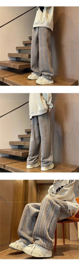autumn striped woolen straight leg pants for men classic y2k vintage baggy trousers new casual high street fashion sweatpants unique joggers style 285