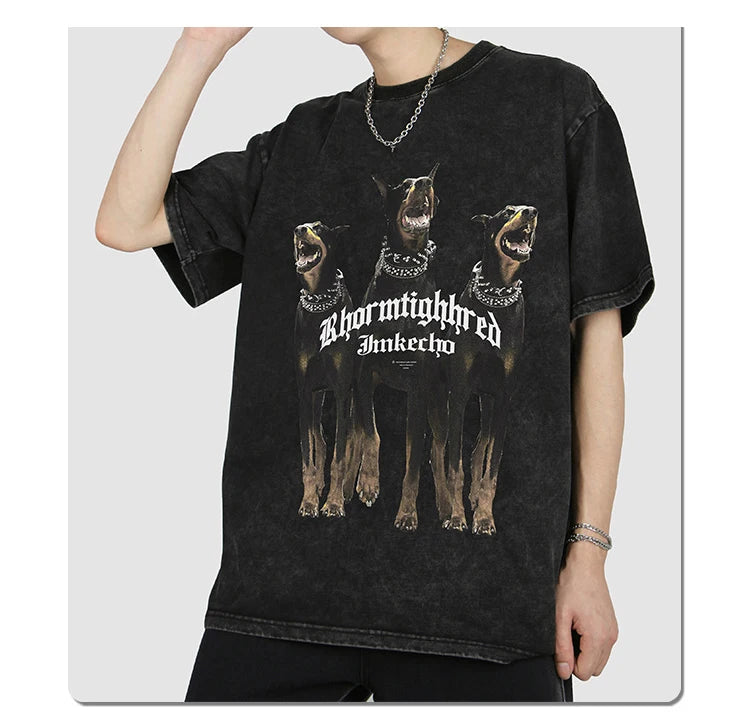Sadcore Oversized shirt – Harajuku T Shirt Mens 2023 Summer Dog Letter Printed Vintage