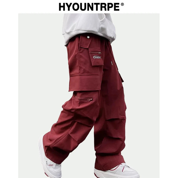 fashion loose streetwear cargo pant unisex casual multi pocket wide legs drewstring trousers hip hop joggers mens baggy pants streetwear sweatpants