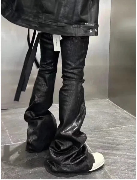european and american street batik black paint coat wide jeans pants fashionable baggy contoured distressed flared denim jeans unique jeans style 1587
