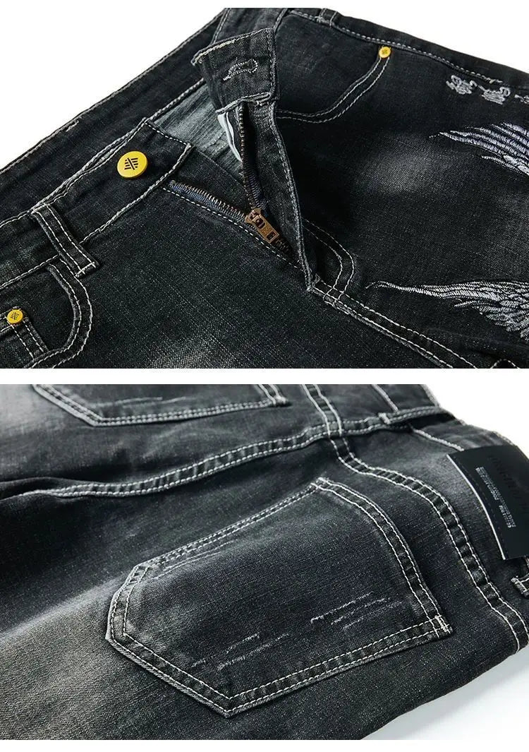 Summer Embroidered Eagle Denim Shorts Men's Summer Thin Fit Good Quality Ripped Five Points Pirate Shorts