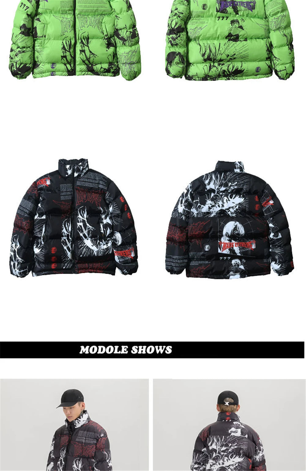 2023 Hip Hop Jacket Parka Men Anime Cartoon Graphic Padded Jacket Coat Warm Winter Streetwear Harajuku Puffer Jackets