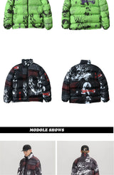 2023 Hip Hop Jacket Parka Men Anime Cartoon Graphic Padded Jacket Coat Warm Winter Streetwear Harajuku Puffer Jackets