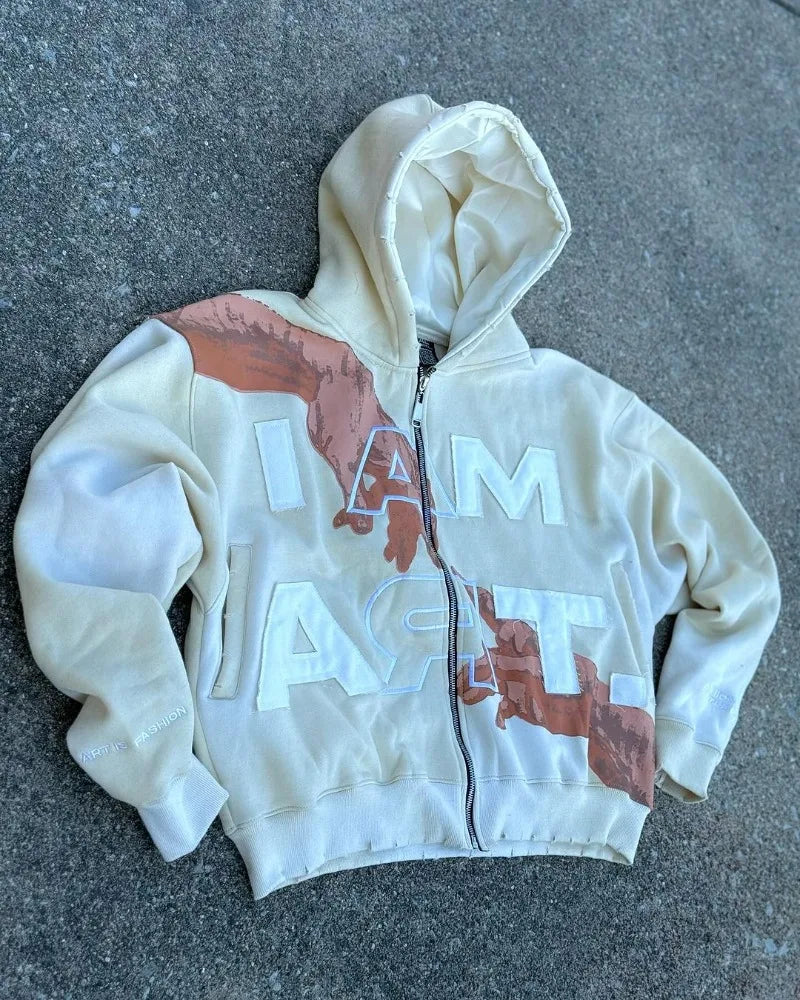 2024 American Trendy Brand Fashion Letter Palm Print Oversized Hoodie