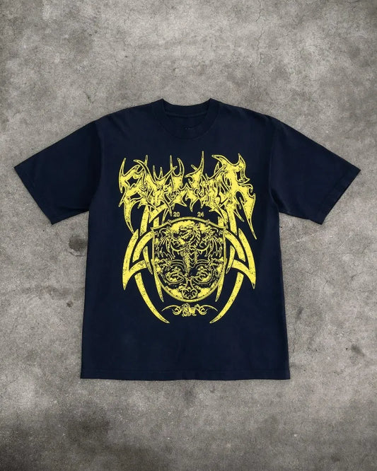 Cyberpunk Anime panel – American Trendy Gothic Dragon Letter Printed Oversized T Shi