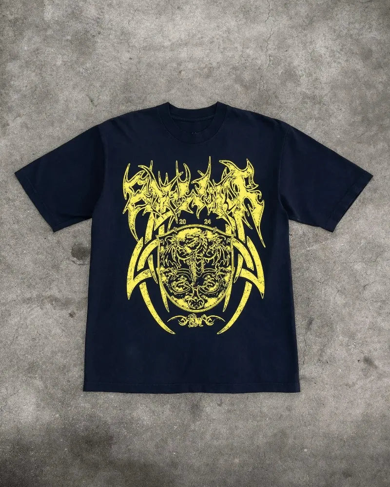 Cyberpunk Anime panel – American Trendy Gothic Dragon Letter Printed Oversized T Shi