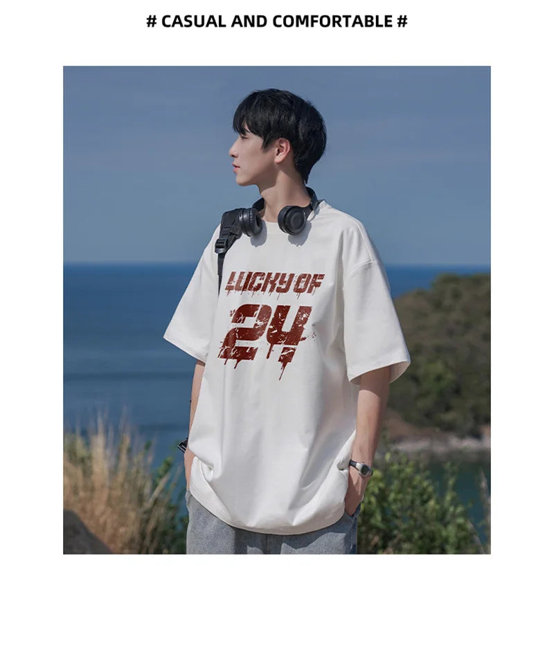 Y2k Vintage anime – Lucky Of 24 Printed Y2K Tshirts Men Fashion Cotton Short Sle