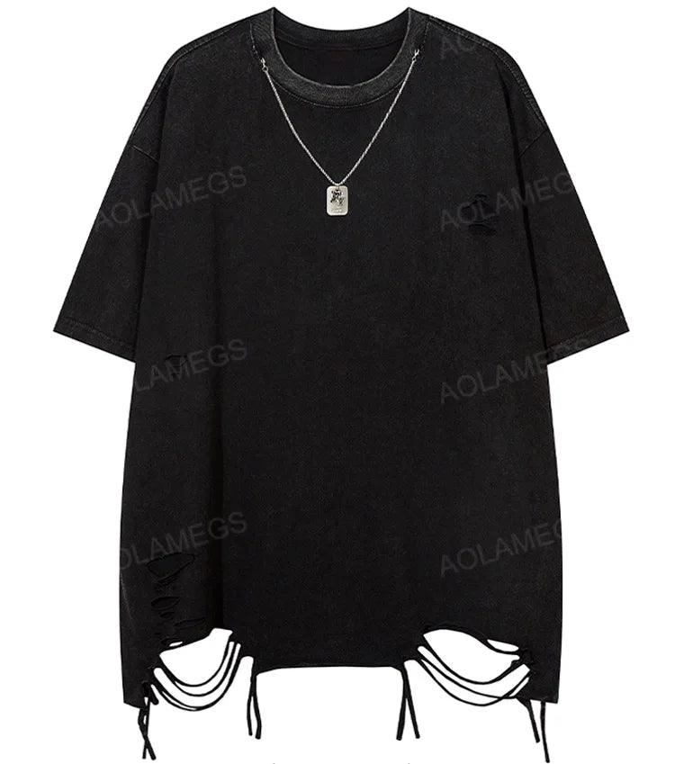 Skatercore Crying angel – Men T Shirts Solid Ripped With Necklace T Shirt Harajuku Vin