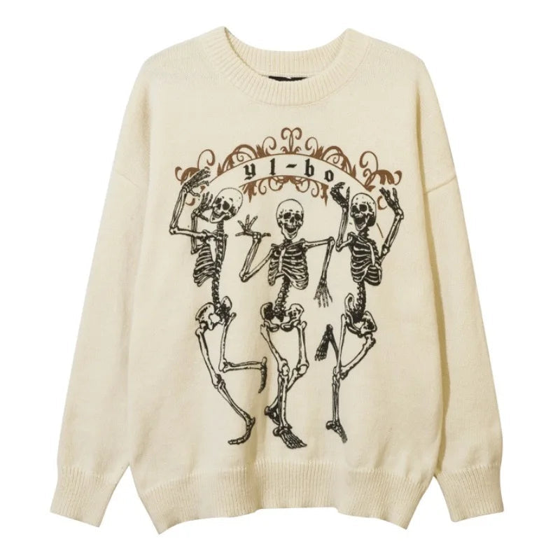 hip hop harajuku skeleton printed knitted sweater unisex pullover streetwear winter casual loose sweater warm jumpers knitwear - urban fashion pullover, high quality cotton hoodie, bold artwork streetwear hoodie