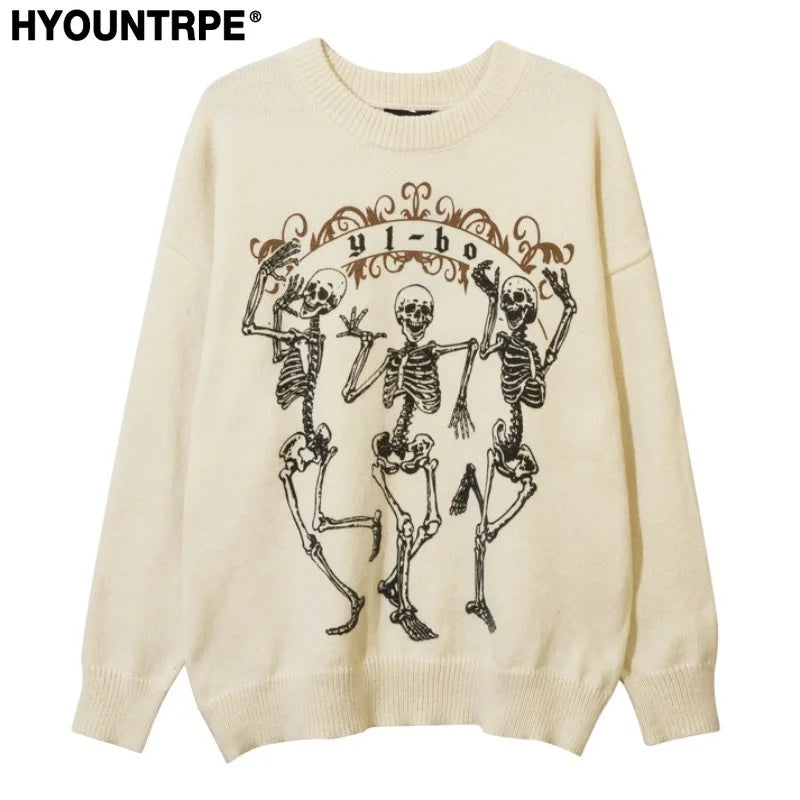 hip hop harajuku skeleton printed knitted sweater unisex pullover streetwear winter casual loose sweater warm jumpers knitwear - urban fashion pullover, high quality cotton hoodie, bold artwork streetwear hoodie