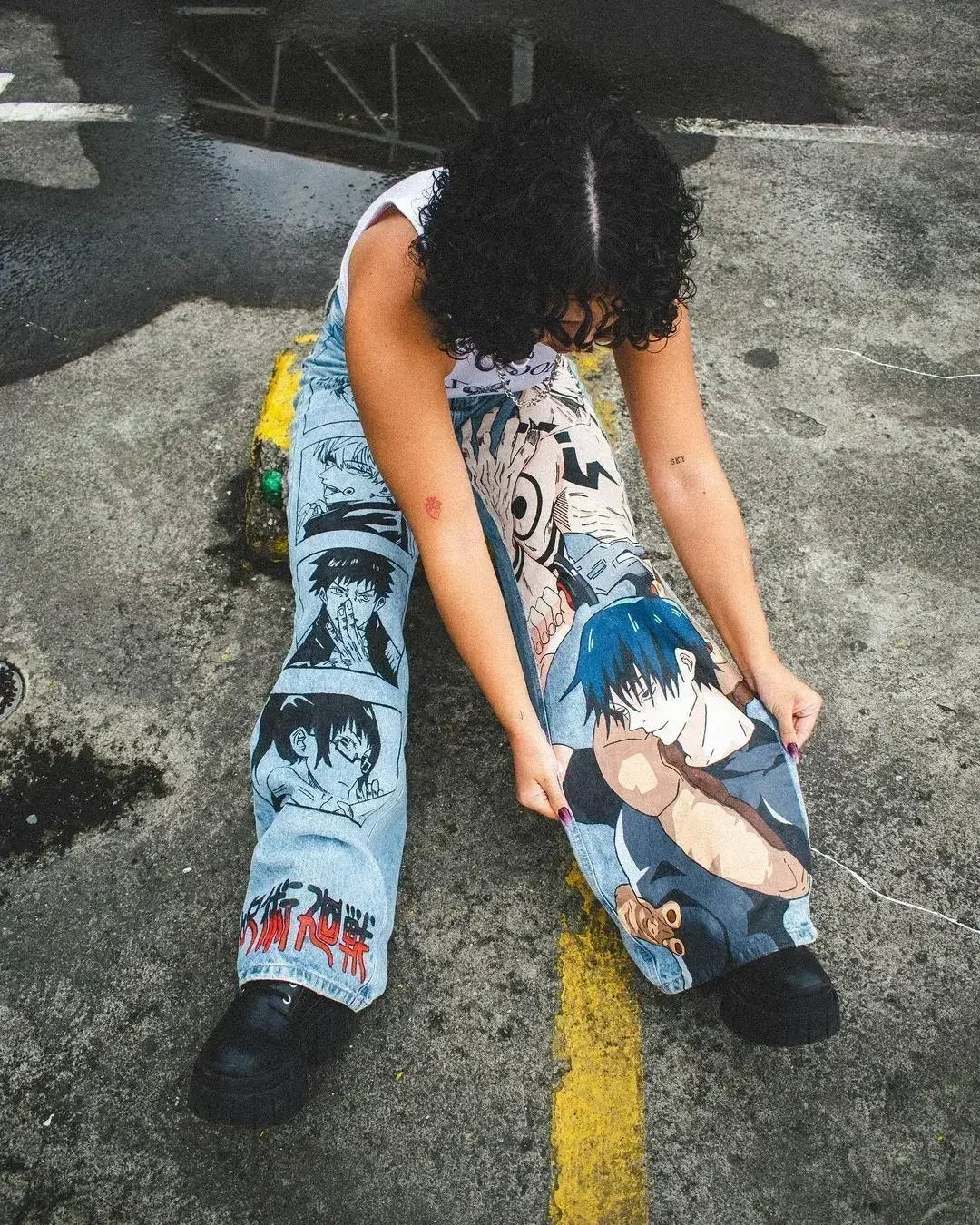 harajuku high street y2k baggy jeans punk popular print wide leg denim pants jeans streetwear trouser men clothing unique jeans style 2179