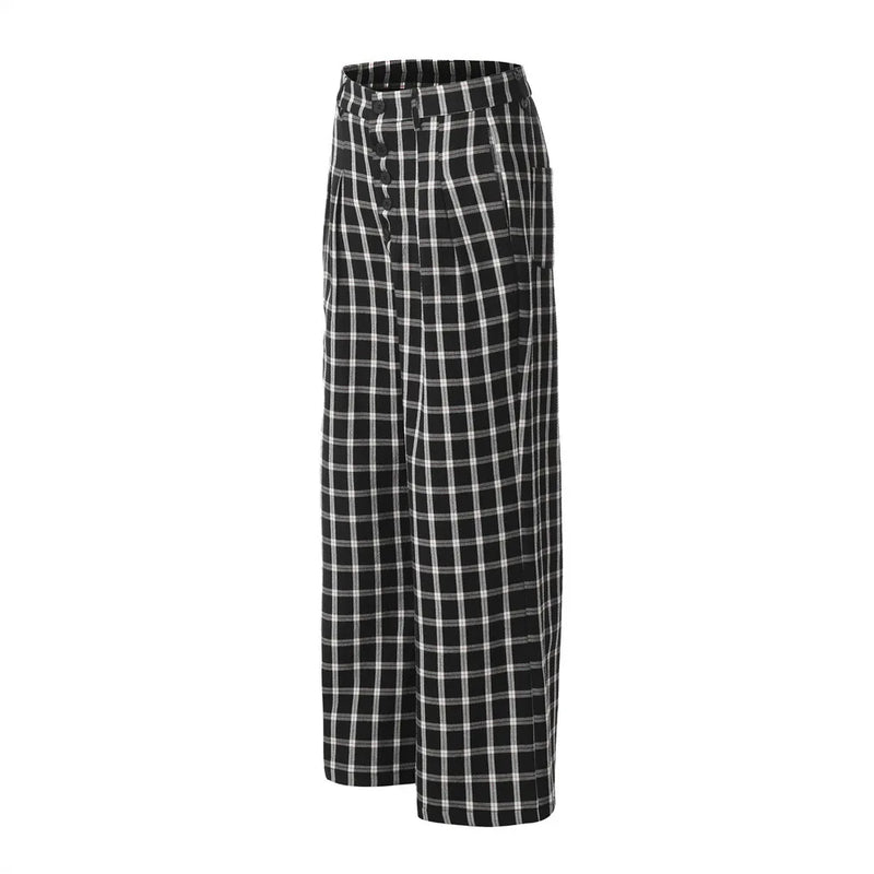 men women american streetwear fashion loose plaid wide leg straight pant boyfriend button down sports casual pants trousers unique default style 1426
